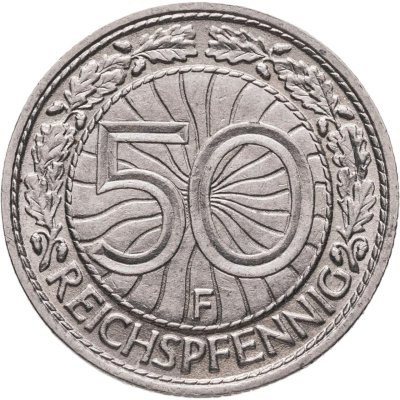купить Германия 50 рейхспфеннигов (reichspfennig) 1928, знак монетного двора "F" — Штутгарт