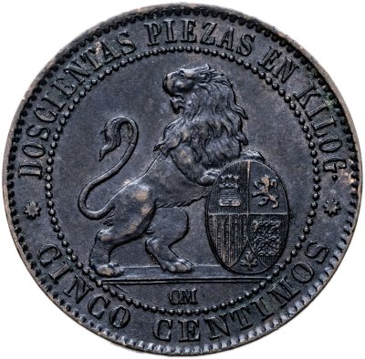 Купить Испания 5 сентимо (centimos) 1870