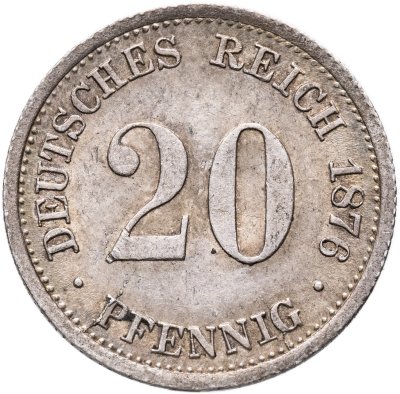 купить Германия 20 пфеннигов (pfennig) 1876 F знак монетного двора: "F" - Штутгарт
