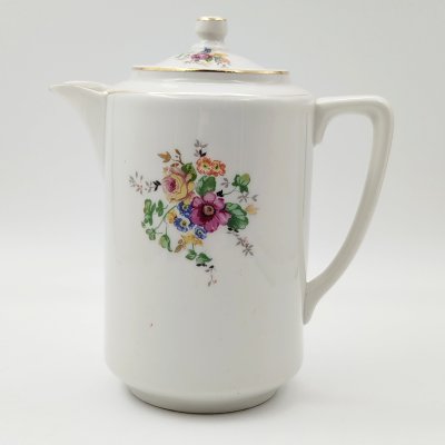 купить Кофейник с цветочным декором, фарфор, деколь, золочение, Дмитровский фарфоровый завод (ДФЗ Вербилки), СССР, 1940-1954 гг.