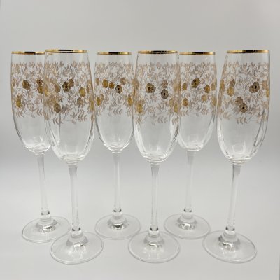 купить Набор из 6 бокалов (фужеров) для шампанского с цветочным декором, стекло, золочение, Европа, 2000-2010 гг.