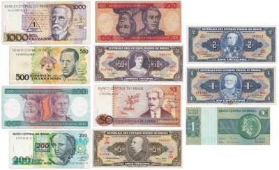 купить Бразилия набор из 11 банкнот 1, 2, 5, 50, 100, 200, 500, 1000 крузейро 1966-1990