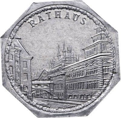 купить Германия, Нюрнберг (нотгельды) 20 пфеннигов 1919 "Ратуша Нюрнберга" (трамвайный жетон)