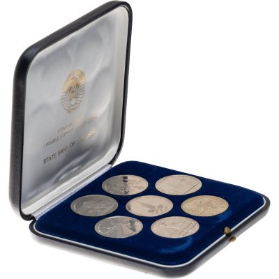 купить Набор из 7 монет СССР Олимпиада - 80 + 1 рубль 1967 50 лет Советской власти , в футляре Государственного Банка СССР