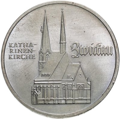 купить Германия (ГДР) 5 марок (mark) 1989 "500 лет со дня рождения Томаса Мюнцера, Церковь Св. Екатерины в Цвиккау"