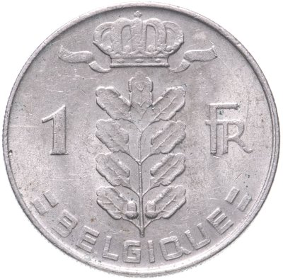 купить Бельгия 1 франк (franc) 1974 надпись на французском - "BELGIQUE"