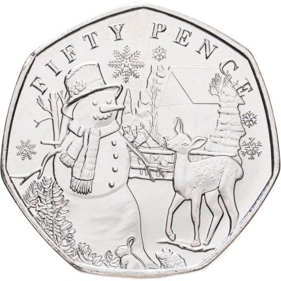 купить Гернси 50 пенсов 2024 «Рождественские снеговики - Снеговик и оленёнок»
