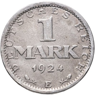 купить Германия 1 марка (mark) 1924 F знак монетного двора "F" — Штутгарт
