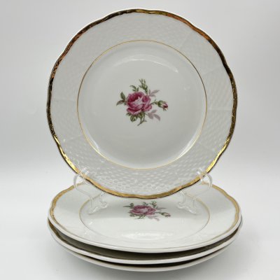 купить Набор из 4-х десертных тарелок с изображением розы, фарфор, деколь, золочение, Thun (Тун), Чехословакия, 1970-1992 гг.