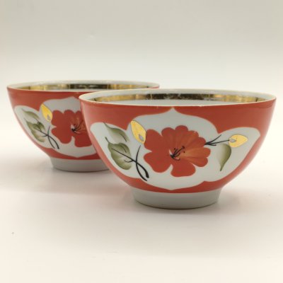 купить Набор из 2-х салатников (пиал) с цветочным декором, фарфор, крытье по трафарету, роспись, золочение, Капчагайский фарфоровый завод, СССР, 1975-1985 гг.