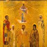 Купить Икона "Покров Пресвятой Богородицы" с избранными святыми, дерево, левкас, темпера, золочение, цировка, Российская империя, 1890-1915 гг.