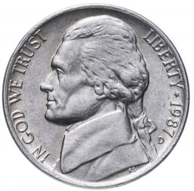 купить США 5 центов (cents) 1987 D, знак монетного двора "D" - Денвер