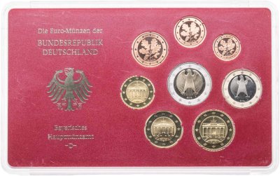 купить Германия 2002 набор из 8-ми монет евро Proof в официальном пластике Монетный двор Мюнхен D