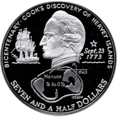 купить Острова Кука 7,5 долларов (dollars) 1973 Proof "200 лет плаванию Джеймса Кука - открытие острова Херви"