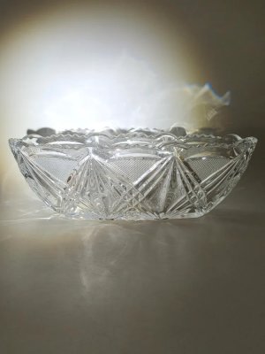 купить Салатник в форме ладьи с резным декором, хрусталь, алмазная грань, СССР, 1980 г.