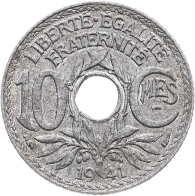 купить Франция 10 сантимов (centimes) 1941 Подчеркивание под MES