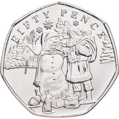 купить Гернси 50 пенсов 2024 «Рождественские снеговики - Снеговик и Санта Клаус»