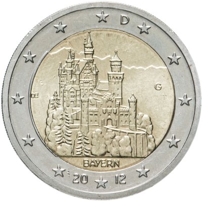 Купить Германия 2 евро (euro) 2012 "Федеральные земли Германии - Замок Нойшванштайн, Бавария" знак монетного двора: "G" - Карлсруэ
