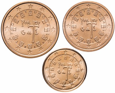 купить Португалия набор монет от 1 до 5 евро центов (3 штуки)