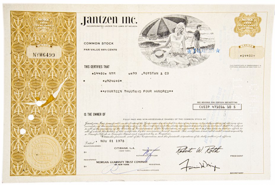 купить Акция США Janzen Inc. , 1974 -1978 гг.