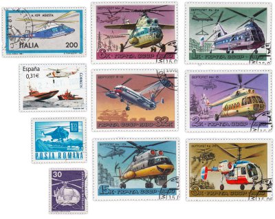 купить Набор из 10 марок "Транспорт. Авиа. Вертолеты"