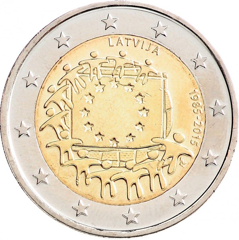 купить Латвия 2 евро 2015 "30 лет флагу Европейского союза"