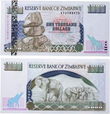 купить Зимбабве 1000 долларов 2003 ПРЕСС