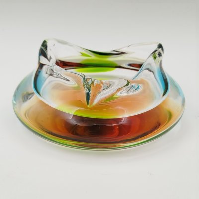 купить Лоток для мелочей необычной формы в янтарно-зелёной гамме, цветное стекло, гутная техника, Чехословакия, 1970-1990 гг.