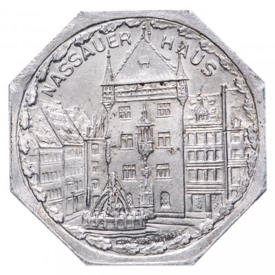 купить Германия, Нюрнберг 20 пфеннигов 1921 "Нассауский дом" (трамвайный жетон)