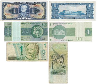 купить Бразилия набор из 3 банкнот 1 крузейро и 1 реал 1956-2000