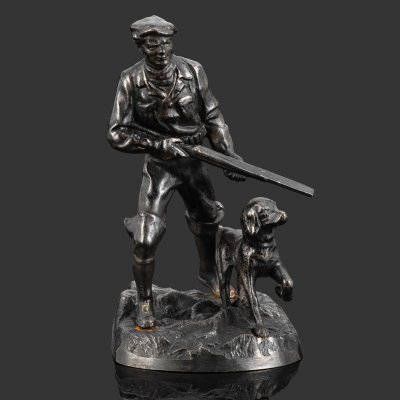 купить Статуэтка "Охотник с собакой", автор модели Чиркин А. В, чугун, крашение, Каслинский чугунолитейный завод (Касли), СССР, 1983 г.