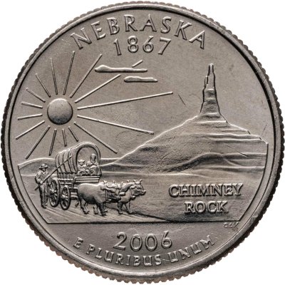 купить США 25 центов (квотер, 1/4 доллара, quarter dollar) 2006 P Небраска (Nebraska) знак монетного двора "P" - Филадельфия