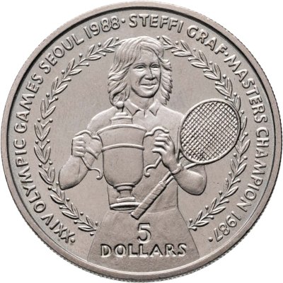 купить Ниуэ 5 долларов (dollars) 1987 "XXIV летние Олимпийские Игры, Сеул 1988 - Теннис, Штеффи Граф /кубок"