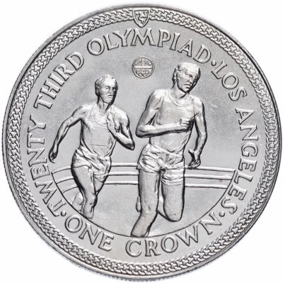 купить Остров Мэн 1 крона 1984 "XXIII летние Олимпийские Игры, Лос-Анджелес 1984 - бег"