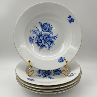 купить Набор из 5-ти суповых тарелок с декором в виде синих цветов, фарфор, деколь, золочение, Kahla, ГДР, 1968-1987 гг.