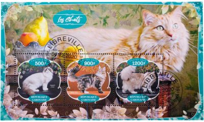 купить Габон марки квартблок "Коты и кошки" 2020