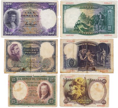 купить Набор Испания 25, 50 и 100 песет 1931 (Висенте Лопес Портанья, Эдуардо Росалес, Гонсало Фернандес де Кордова) 3 боны