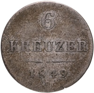 купить Австрия 6 крейцеров (kreuzer) 1849 В знак монетного двора "В" - Кремница