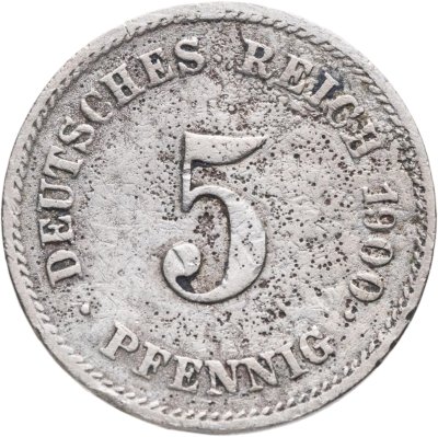 купить Германия 5 пфеннигов (pfennig) 1900 E знак монетного двора: "E" - Мульденхюттен