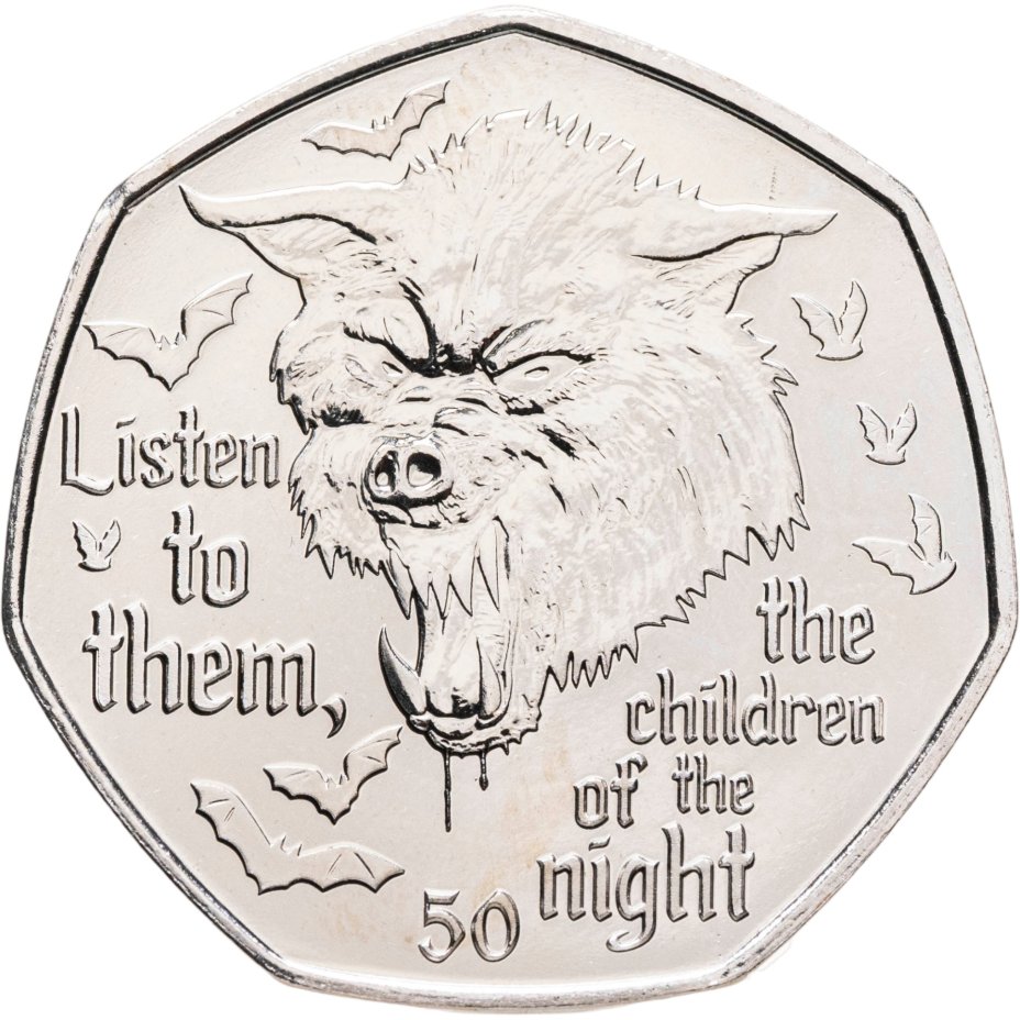 Купить Гибралтар 50 пенсов (pence) 2022 "125 лет публикации Дракулы - Слушайте их, дети ночи"
