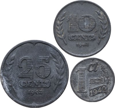 купить Нидерланды набор монет для обращения 1941-1944 (3 штуки)