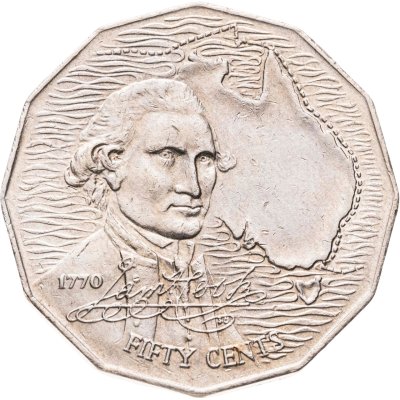 купить Австралия 50 центов (cents) 1970 200 лет австралийскому путешествию капитана Кука