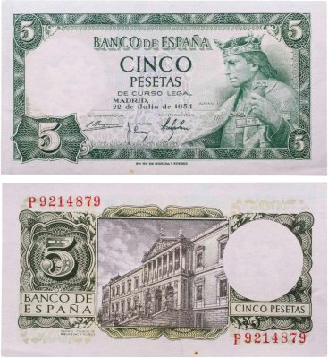купить Испания 5 песет 1954 (Pick 146a)