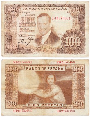 купить Испания 100 песет 1953 Pick 145a (Хулио Ромеро де Торрес)