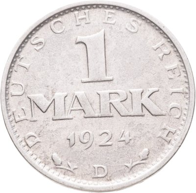 купить Германия 1 марка 1924 Знак монетного двора "D" — Мюнхен