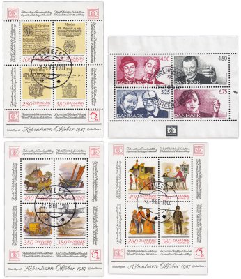 купить Дания марки набор из 4 квартблоков 1987-2024