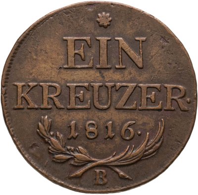купить Австрия 1 крейцер (kreuzer) 1816, знак монетного двора "B" - Кремница