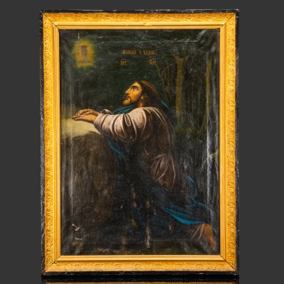 купить Икона "Моление о чаше" (по мотивам картины Ф.А. Бруни), оформленная в раму, холст, масло, дерево, позолота, Российская империя, 1870-1900 гг.
