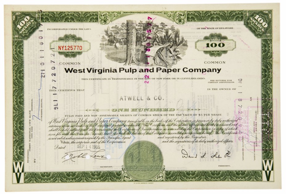 купить Акция США WEST VIRGINIA PULP and PAPER COMPANY, 1965-1966 гг.