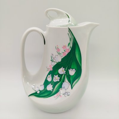 купить Кофейник оригинальной формы с декором в виде ландышей, фарфор, печать, Добрушский фарфоровый завод, СССР, 1978-1991 гг.